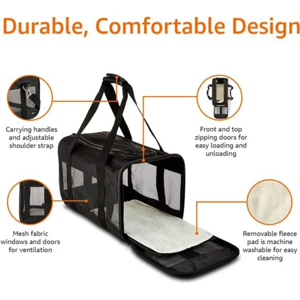 Soft-Sided Mesh Pet Travel Carrier for Cat,Dog,Large,Black,19.7x10.2x11.2 inches